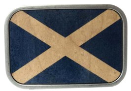 Blue and White Scottish Flag buckle in wood